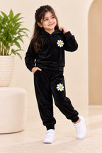 Black Flower Velvique Fabric Suit