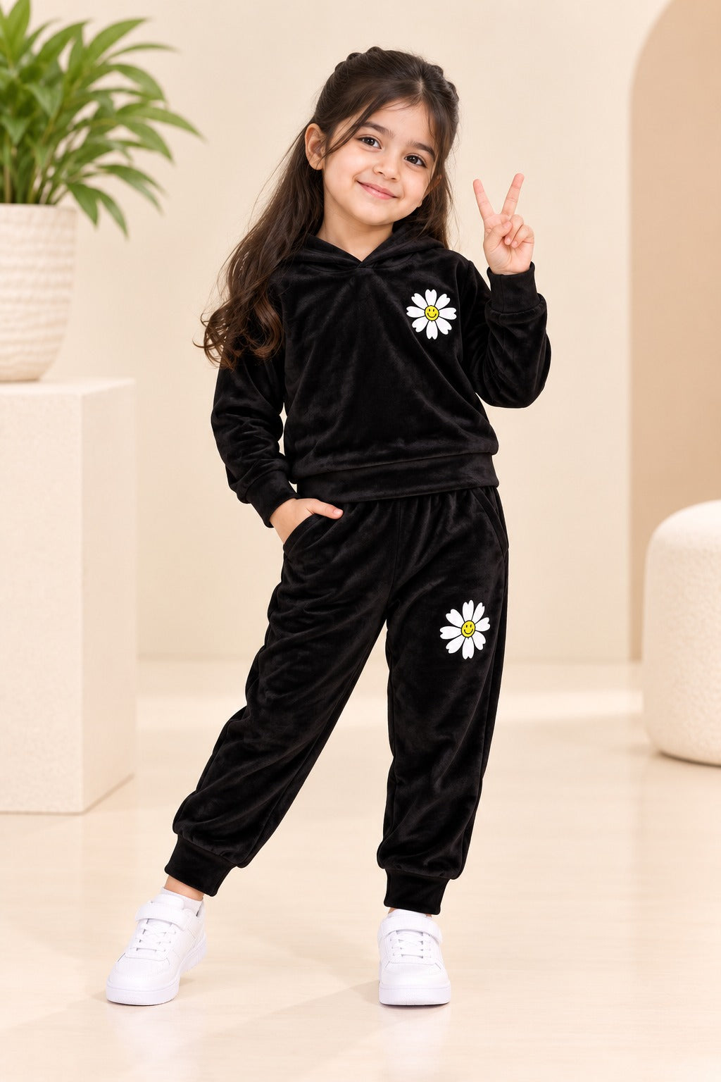 Black Flower Velvique Fabric Suit