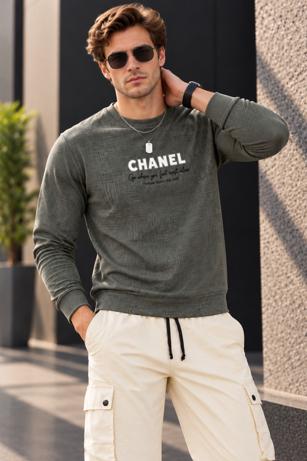 Grey Chanel Jackard Fleece Sweatshirt