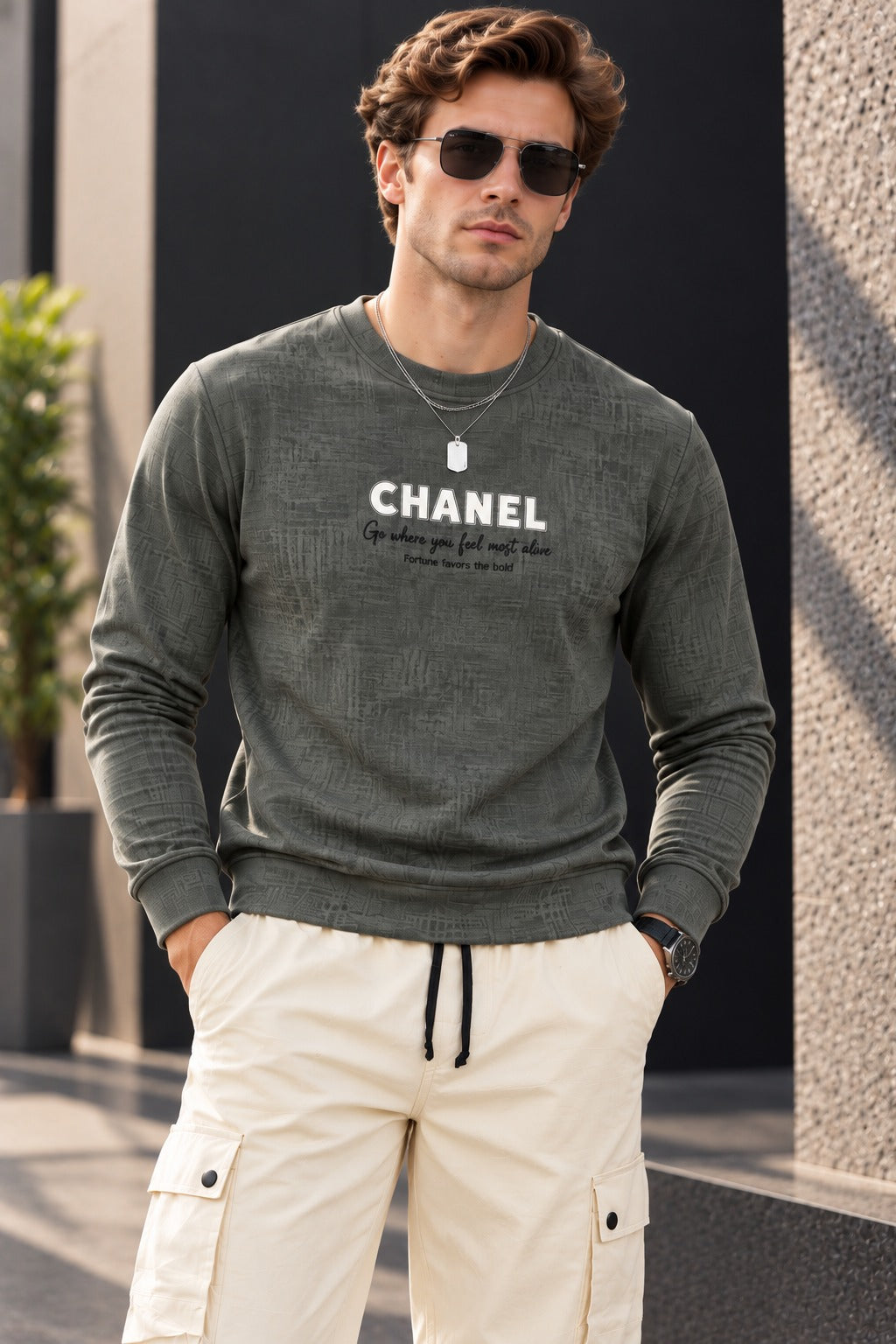 Grey Chanel Jackard Fleece Sweatshirt