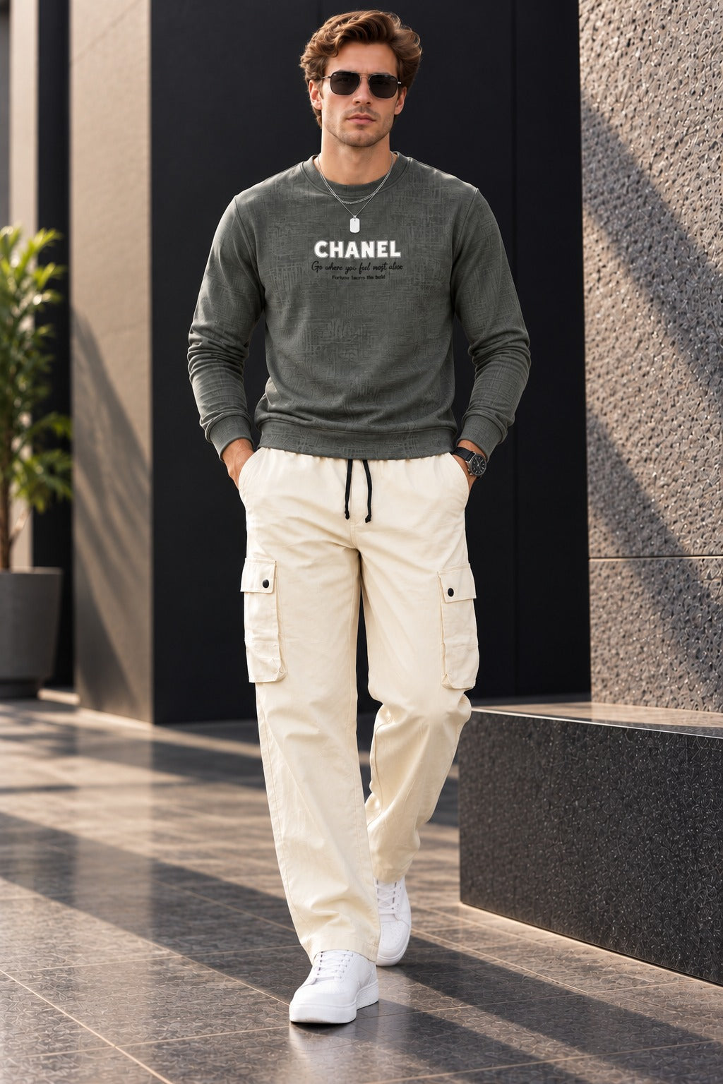 Grey Chanel Jackard Fleece Sweatshirt