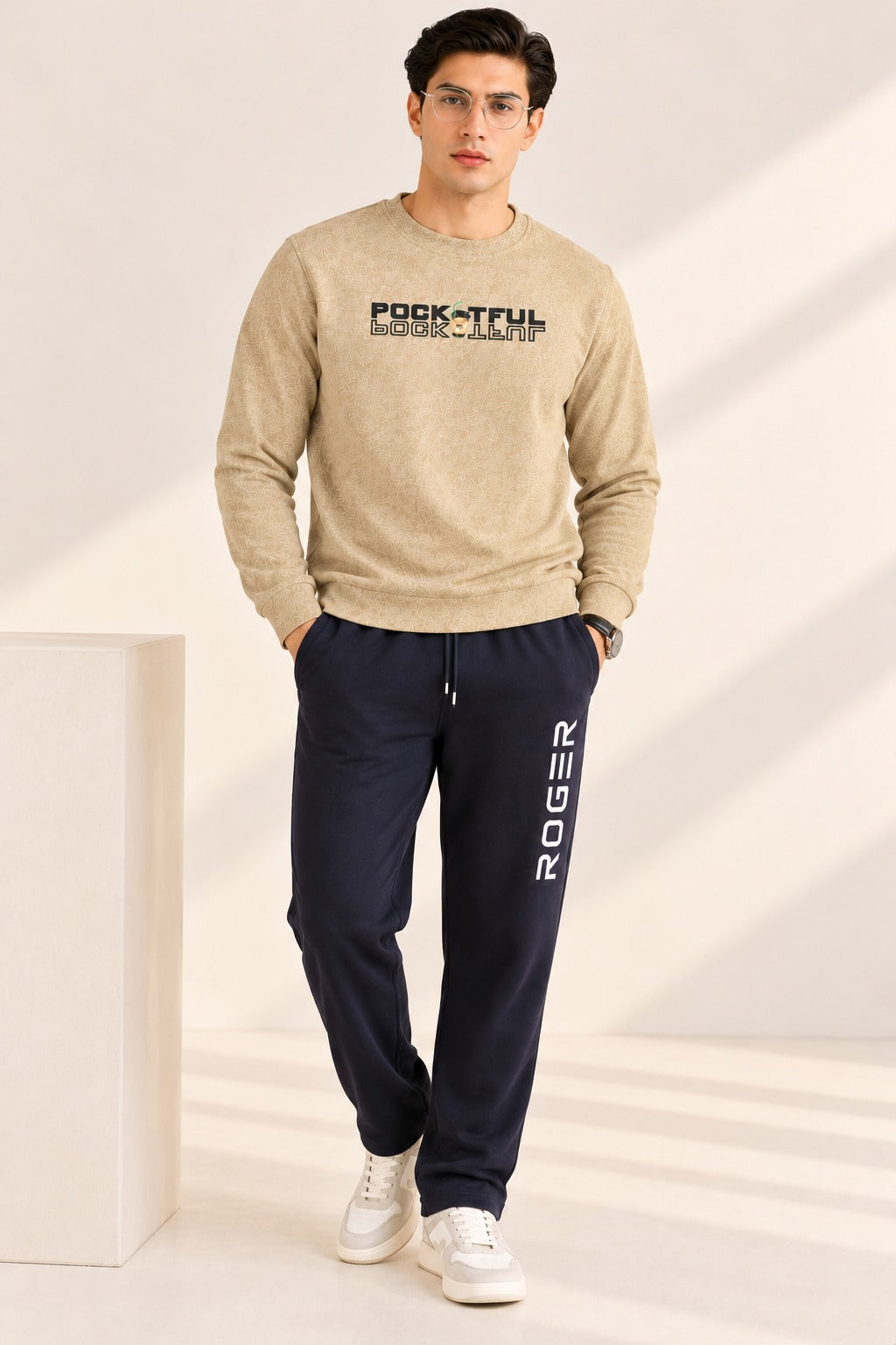 Cream Pocketful Jackard Fleece Sweatshirt