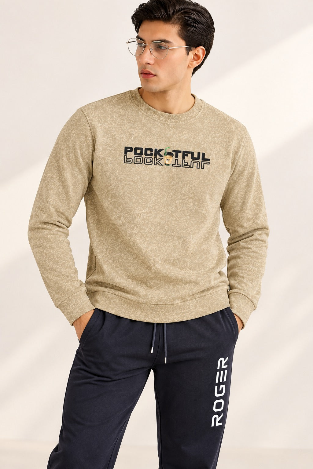 Cream Pocketful Jackard Fleece Sweatshirt
