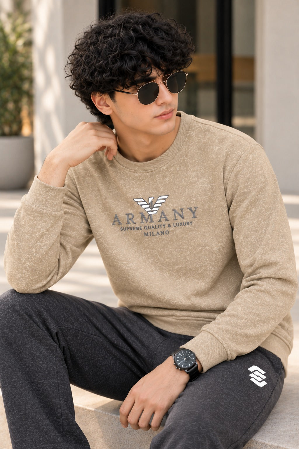 Cream Fashion Jackard Fleece Sweatshirt