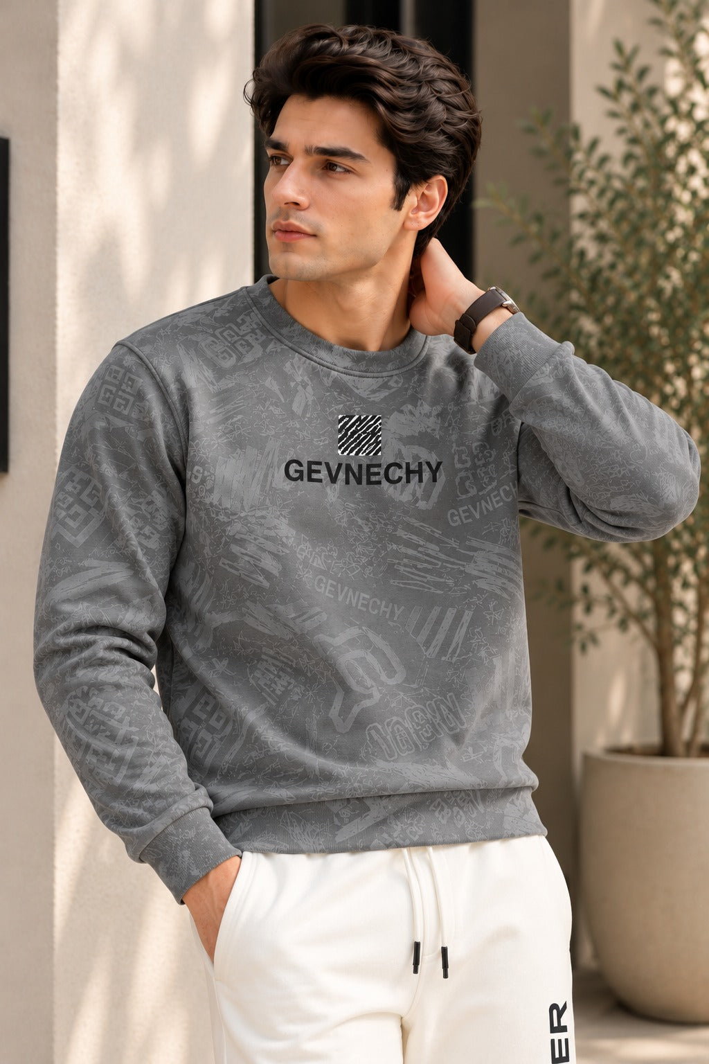 Grey Gevnechy Jackard Fleece Sweatshirt