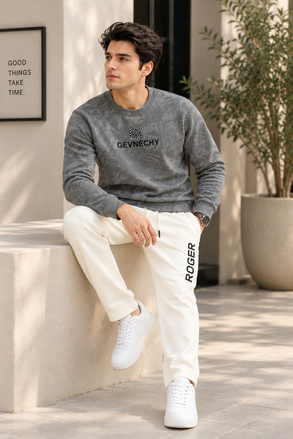 Grey Gevnechy Jackard Fleece Sweatshirt