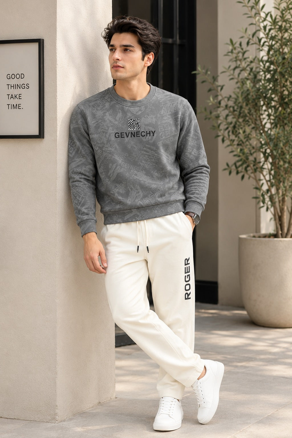 Grey Gevnechy Jackard Fleece Sweatshirt