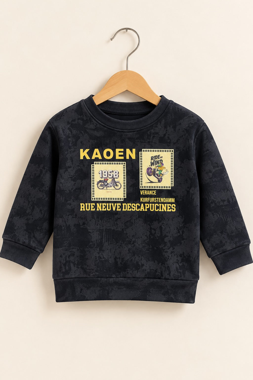 Black Kaoen Jackard Fleece Fabric Sweatshirt