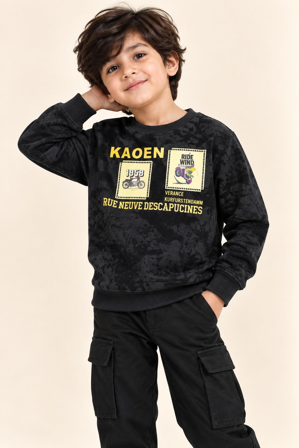 Black Kaoen Jackard Fleece Fabric Sweatshirt