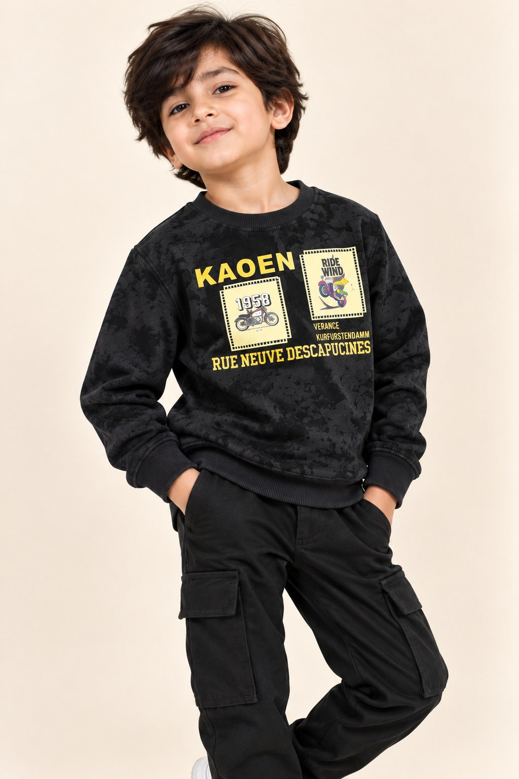 Black Kaoen Jackard Fleece Fabric Sweatshirt