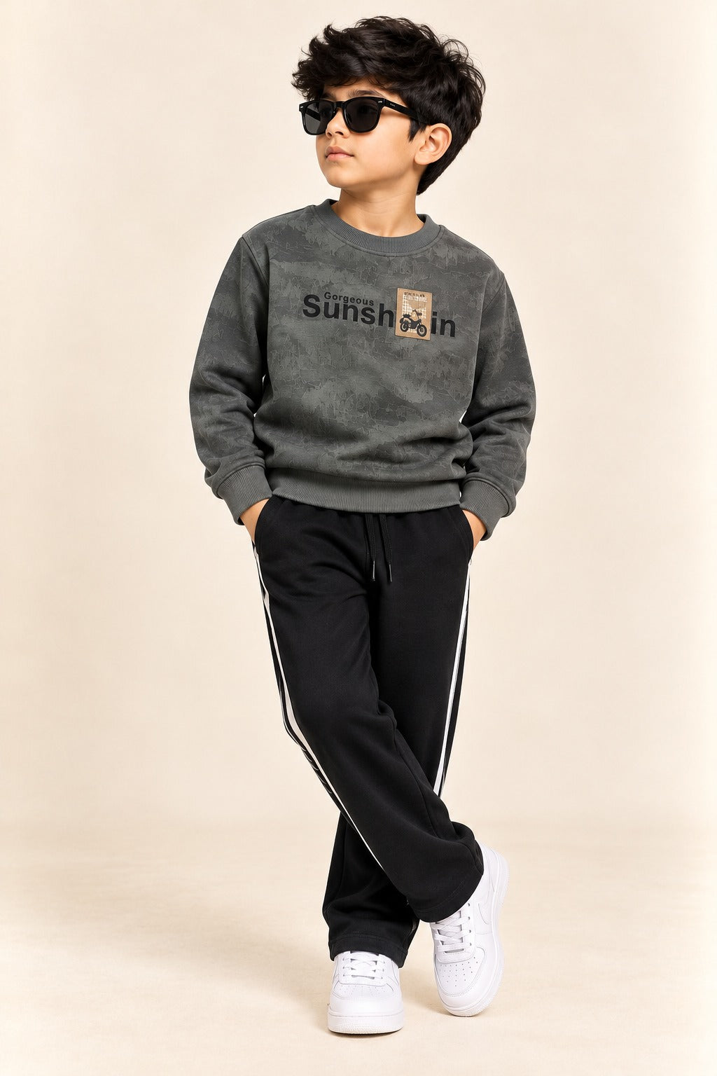 Grey Sun Shine Jackard Fleece Fabric Sweatshirt