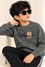 Grey Sun Shine Jackard Fleece Fabric Sweatshirt