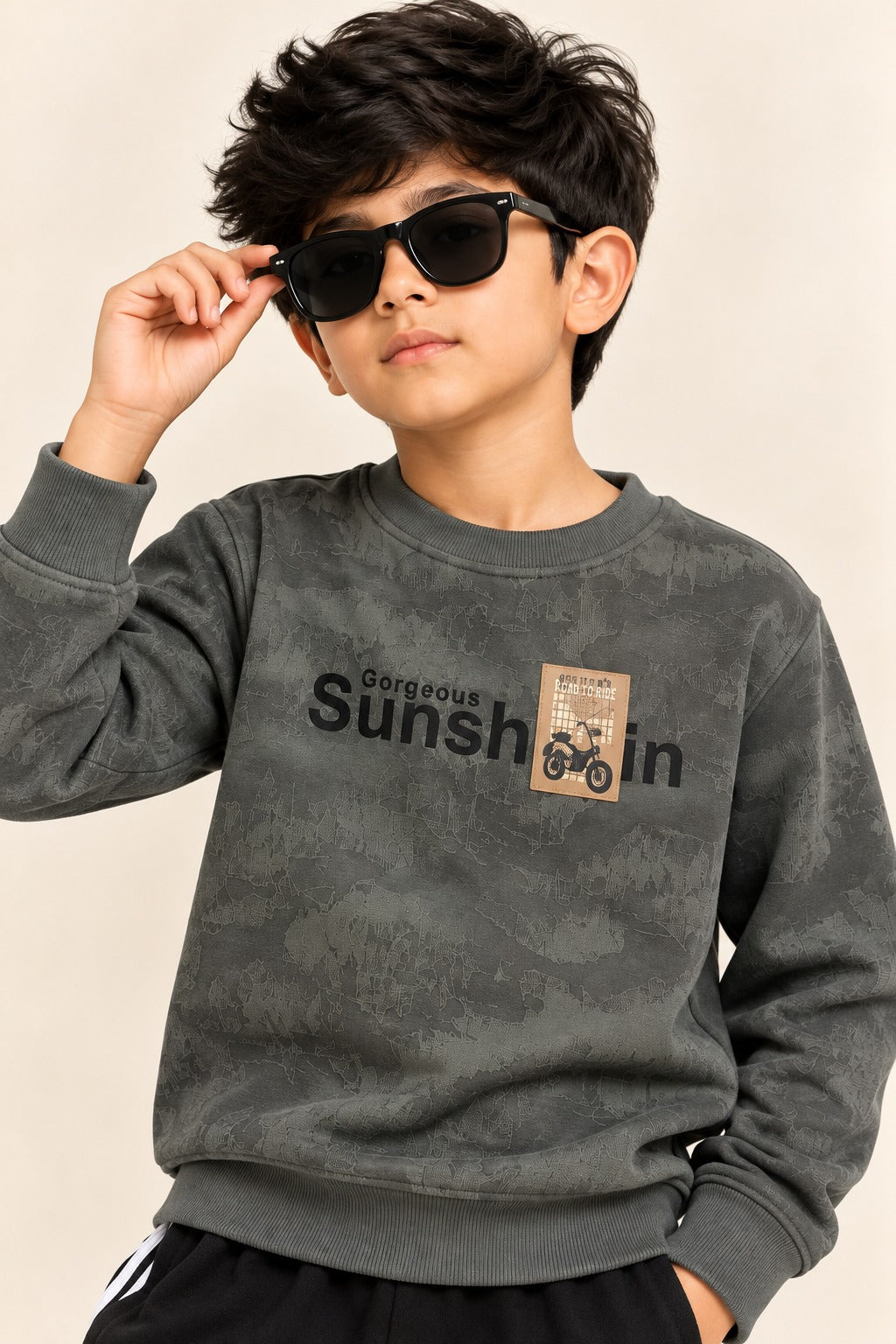 Grey Sun Shine Jackard Fleece Fabric Sweatshirt