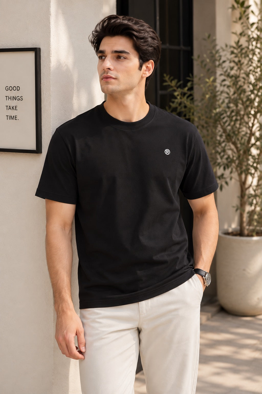 Plain Black Flexora Relax Fit Tees
