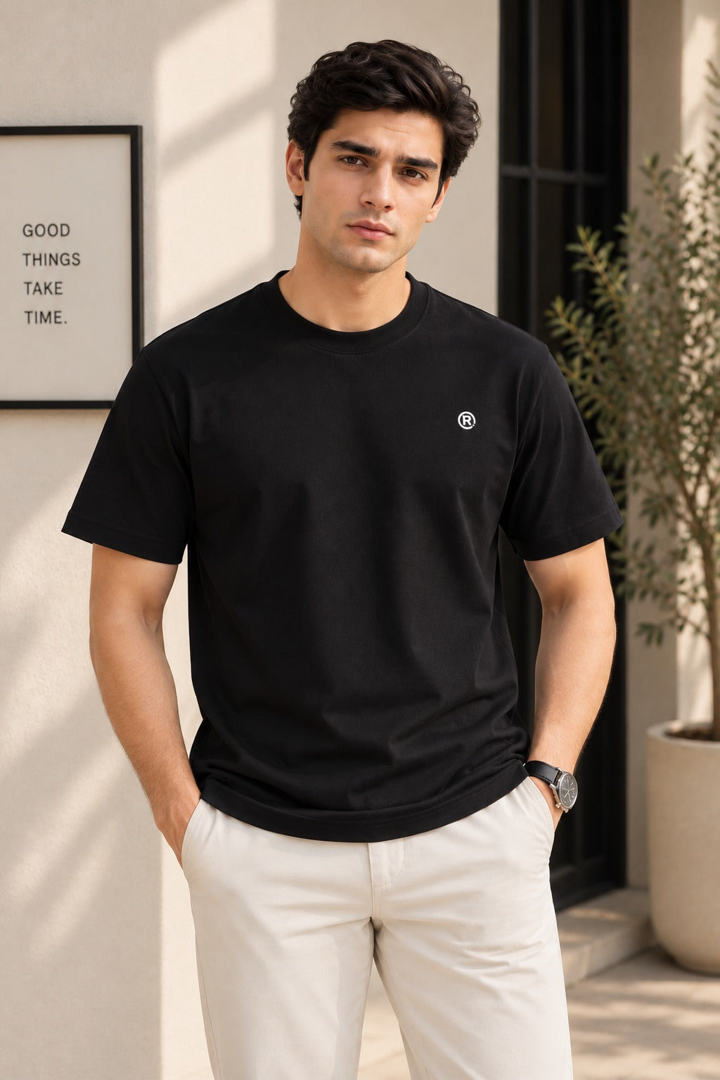 Plain Black Flexora Relax Fit Tees