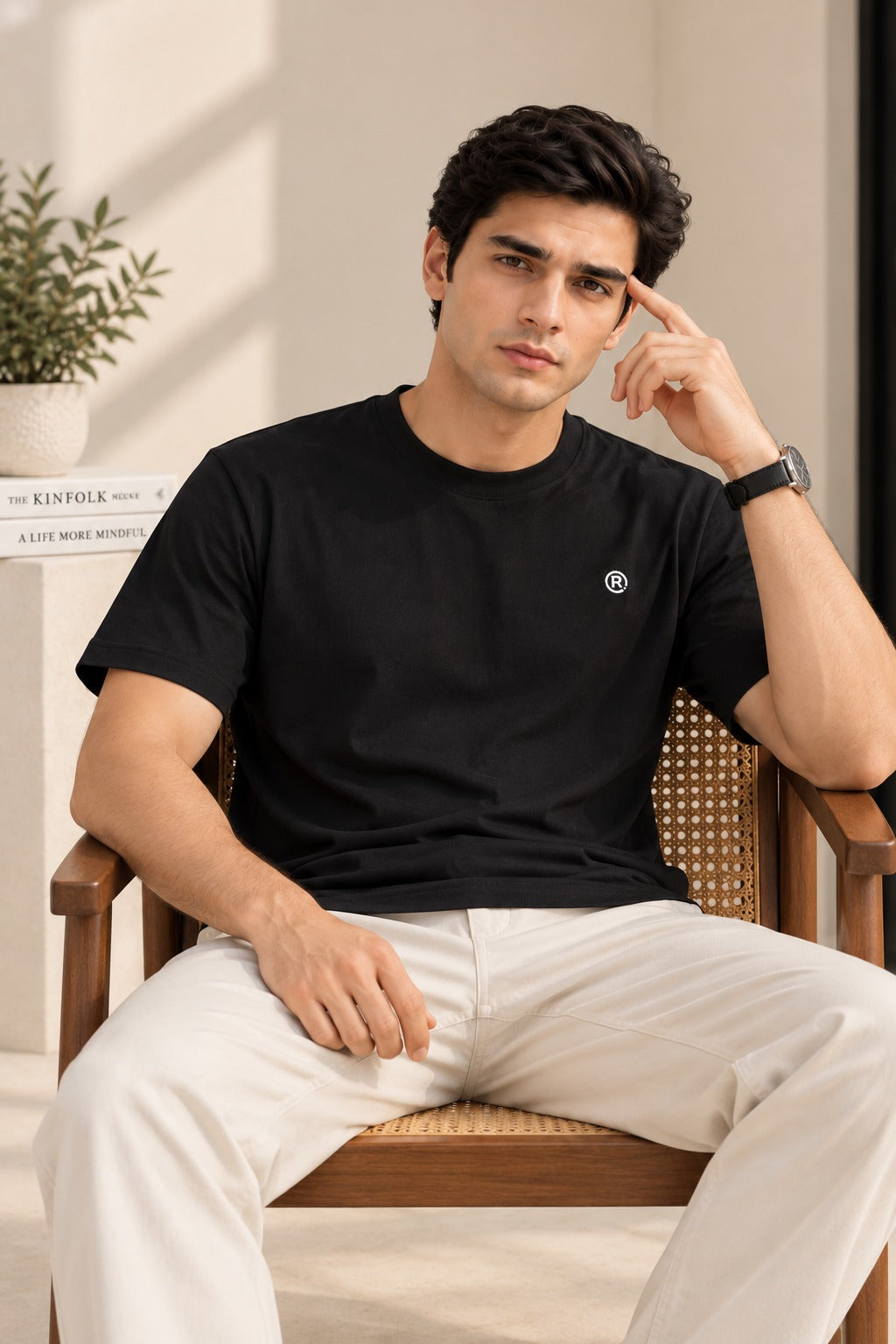 Plain Black Flexora Relax Fit Tees