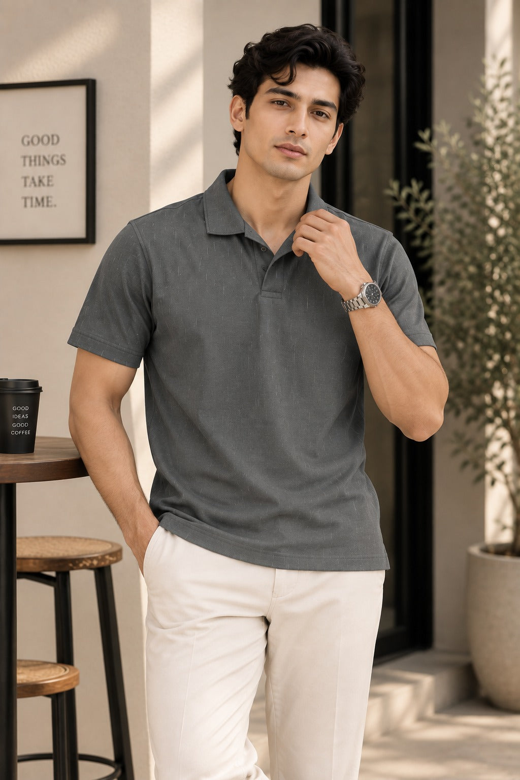 Grey Jonny Colar Flexora Silk Relax Fit Polo