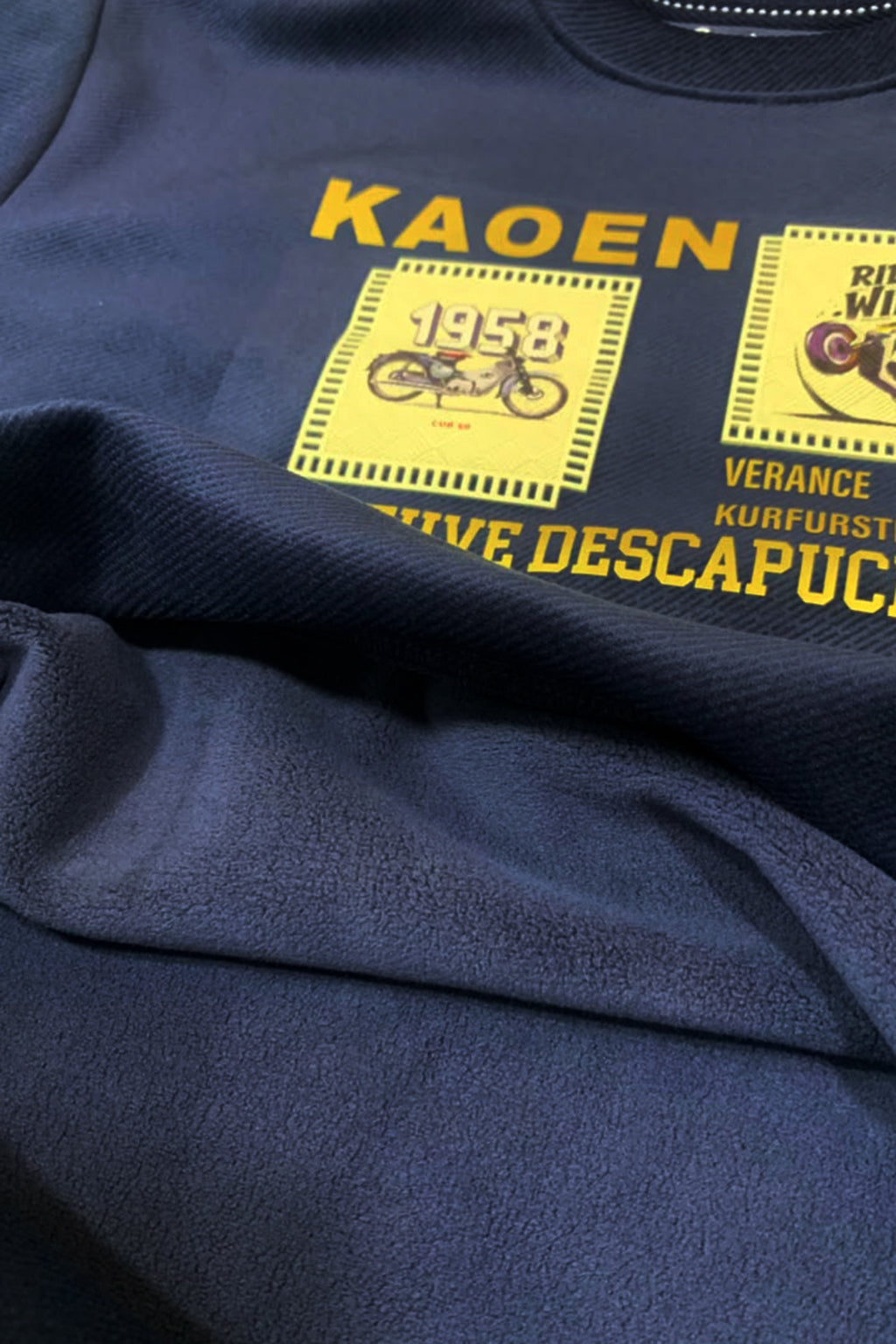 Navy Kaoen Jackard Fleece Fabric Sweatshirt