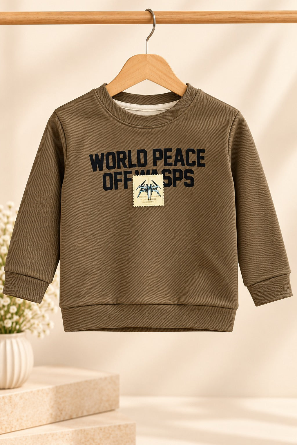Brown Peace Jackard Fleece Fabric Sweatshirt