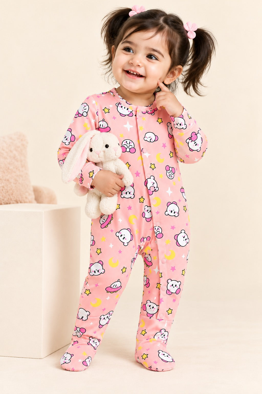 Pink Moon Stars RibLuxe Fabric Romper