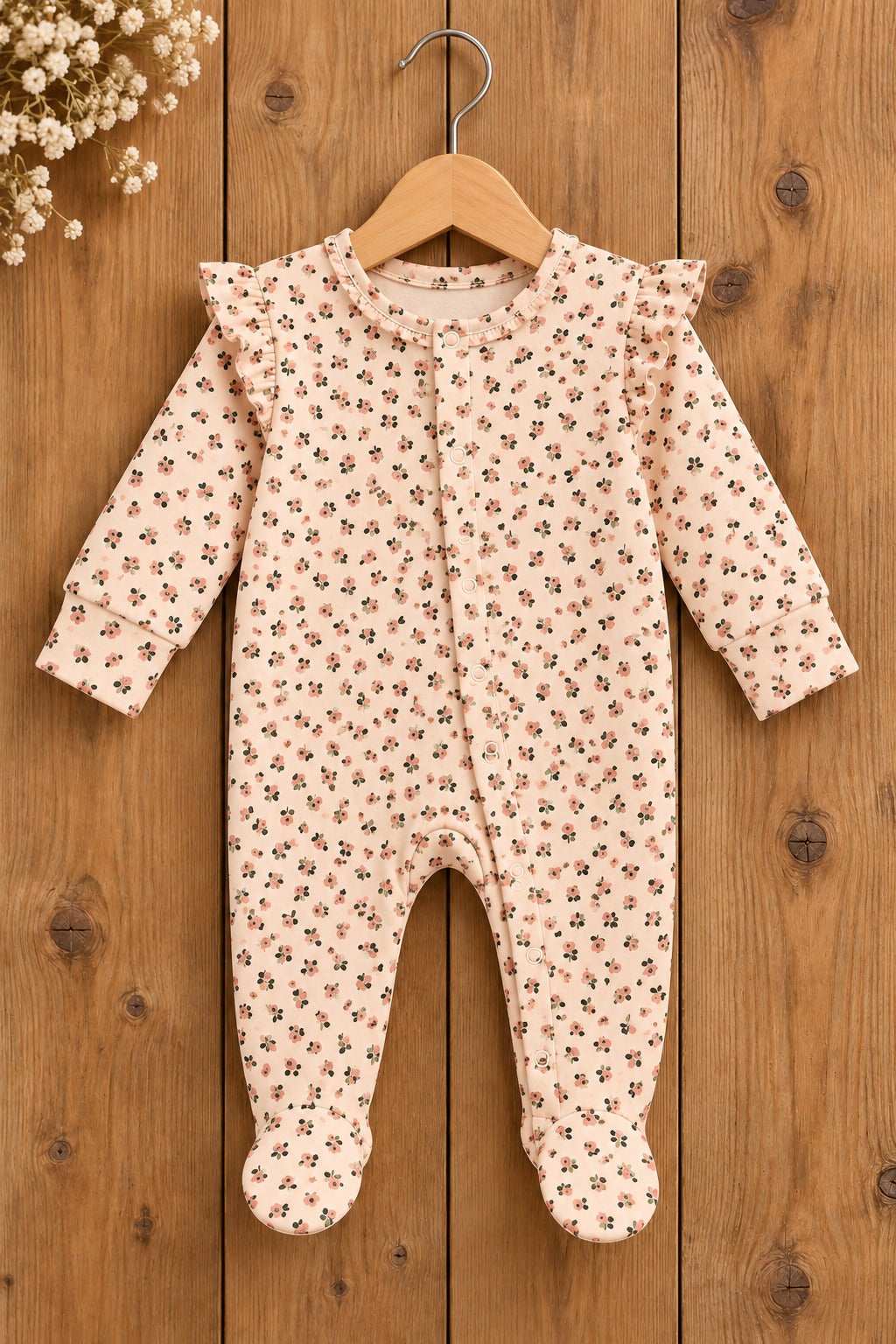 Cream Flowers RibLuxe Fabric Romper