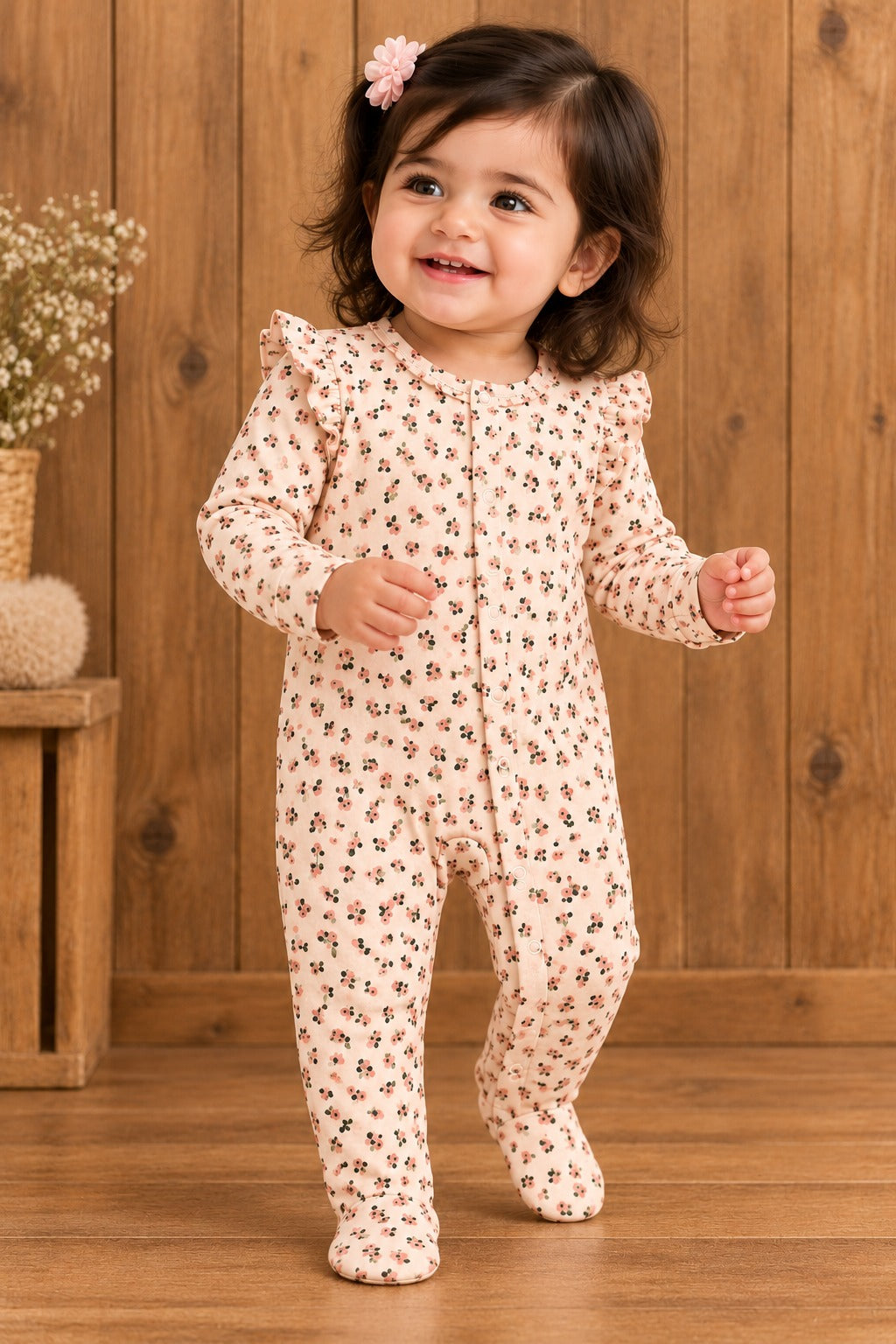 Cream Flowers RibLuxe Fabric Romper