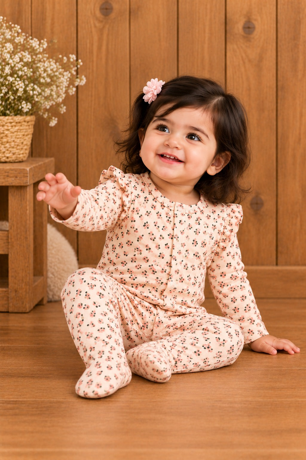 Cream Flowers RibLuxe Fabric Romper