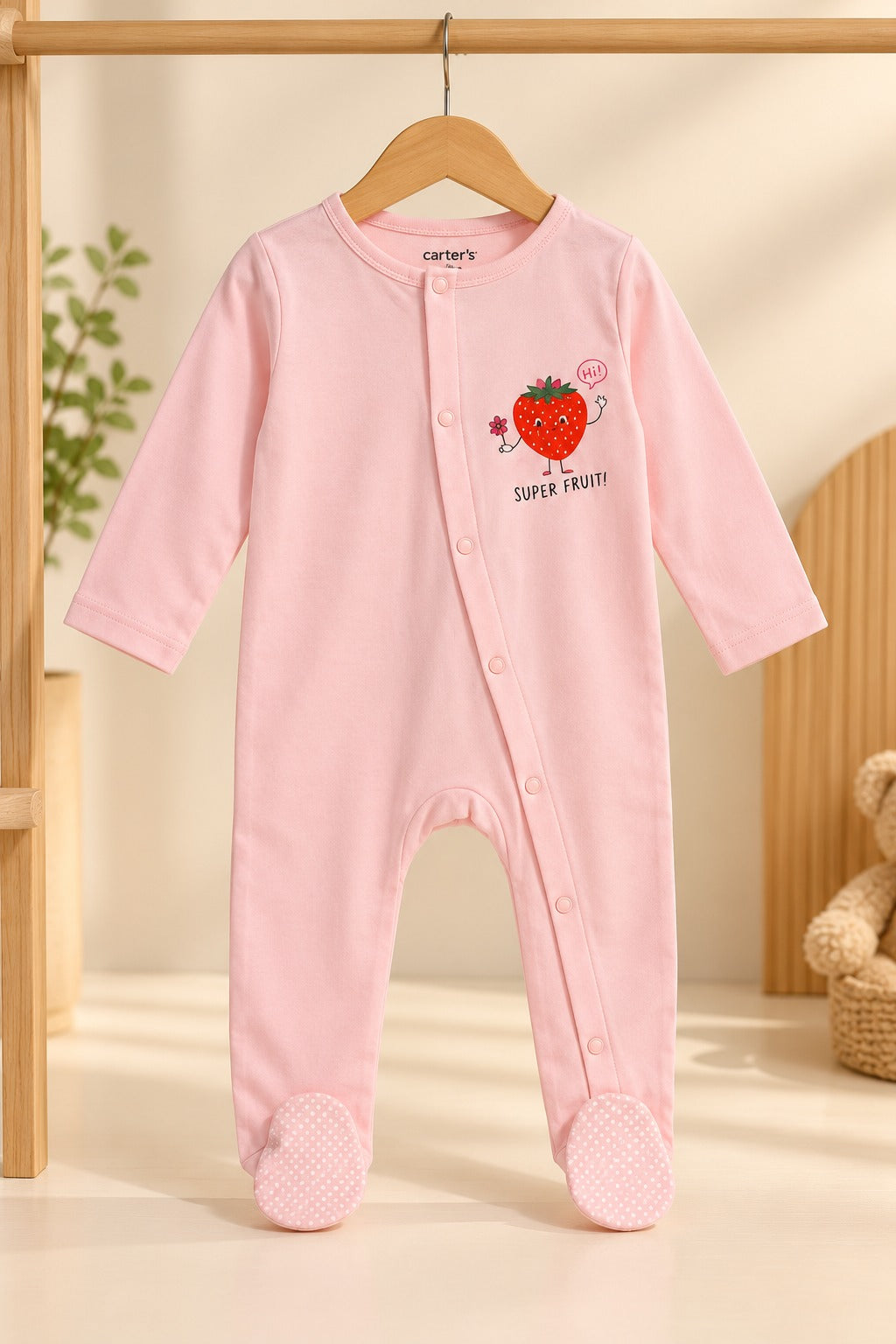 Pink Strawberry RibLuxe Fabric Romper