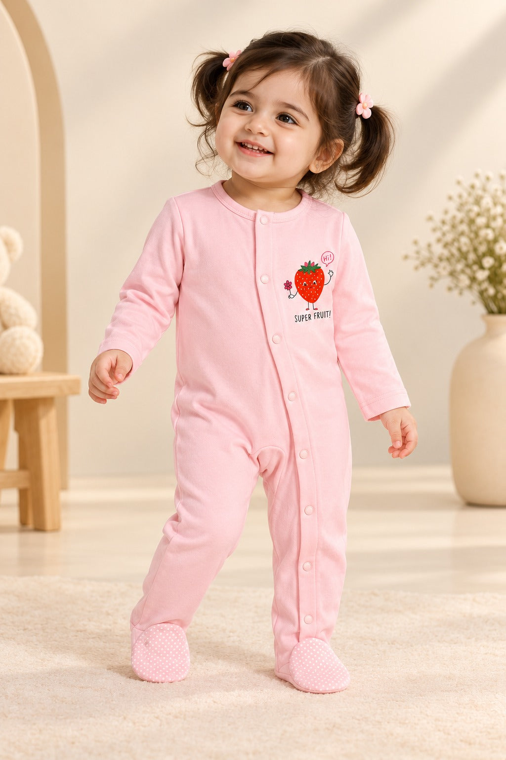 Pink Strawberry RibLuxe Fabric Romper