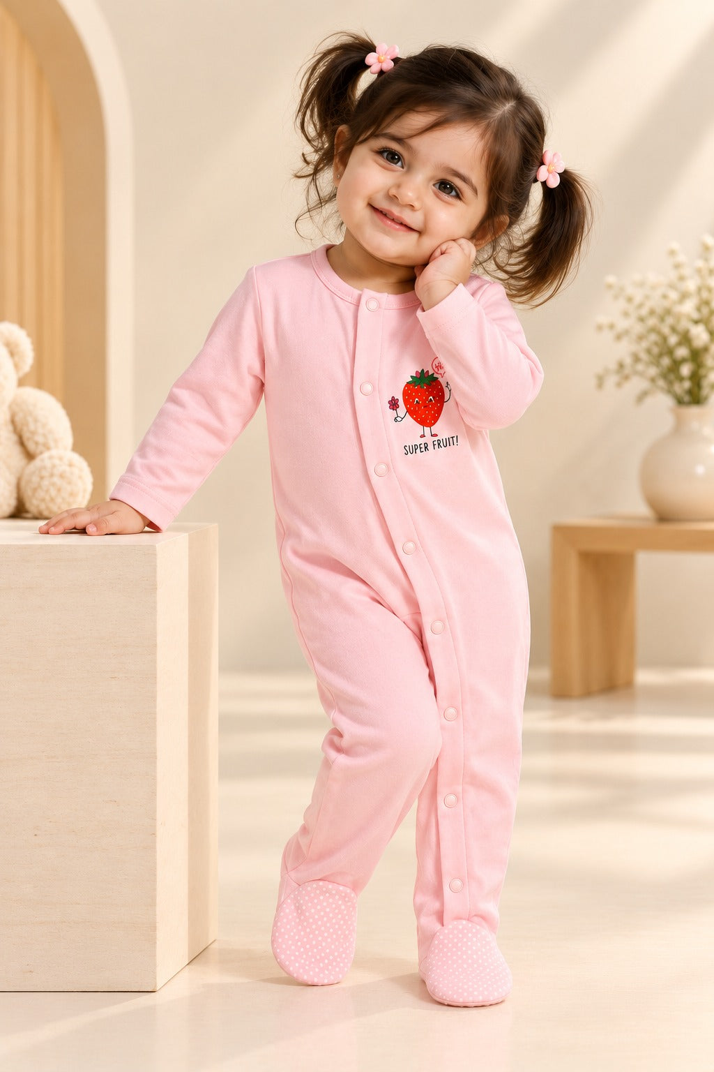 Pink Strawberry RibLuxe Fabric Romper