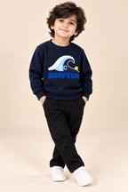 Navy Wave Weave Fabric Sweatshirt