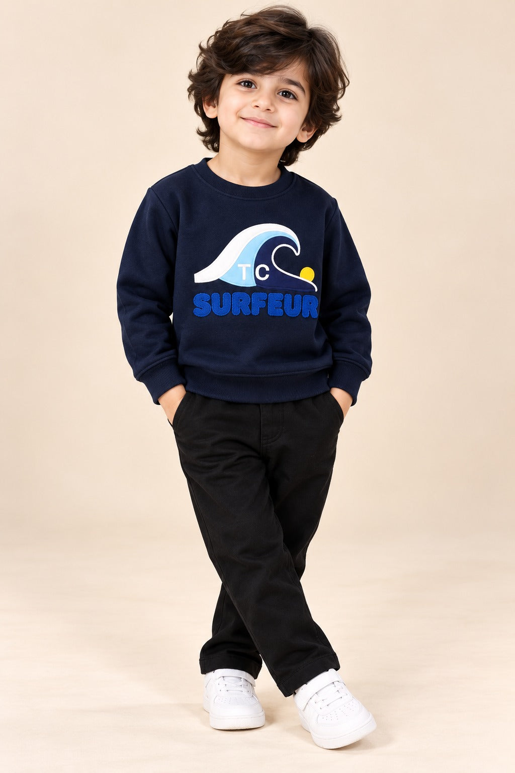 Navy Wave Weave Fabric Sweatshirt