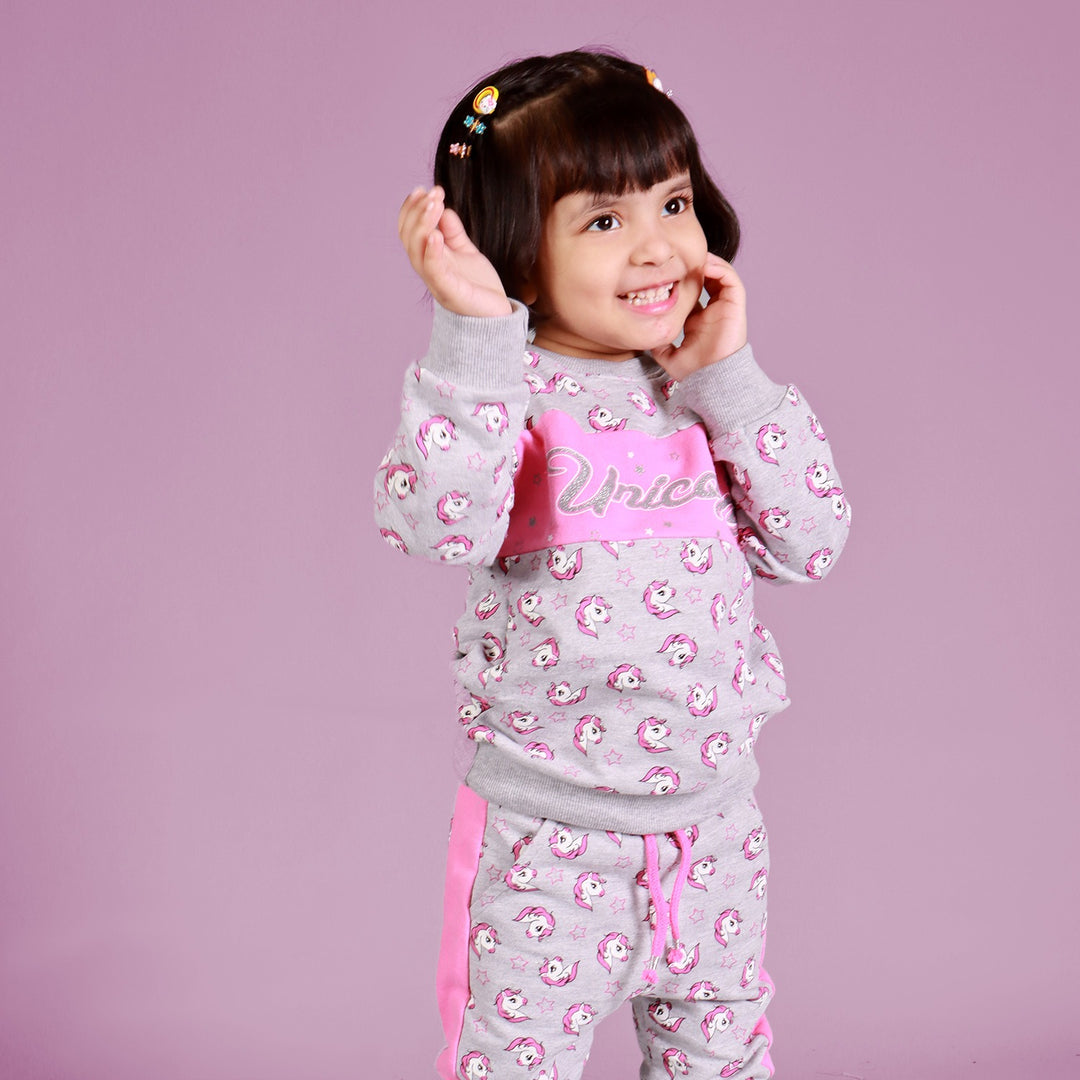 GREY UNICORN & STARS PRINTED SUIT FOR GIRLS