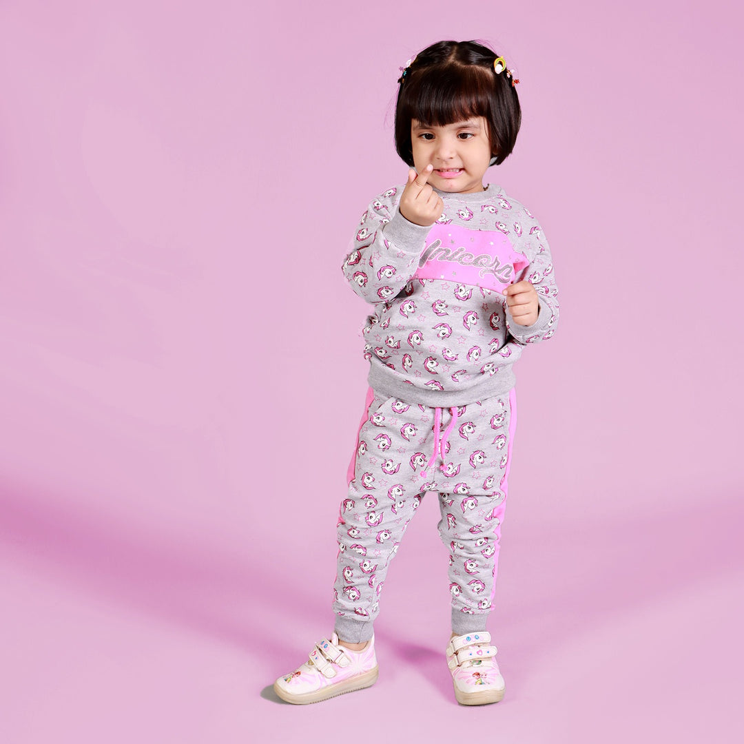 GREY UNICORN & STARS PRINTED SUIT FOR GIRLS