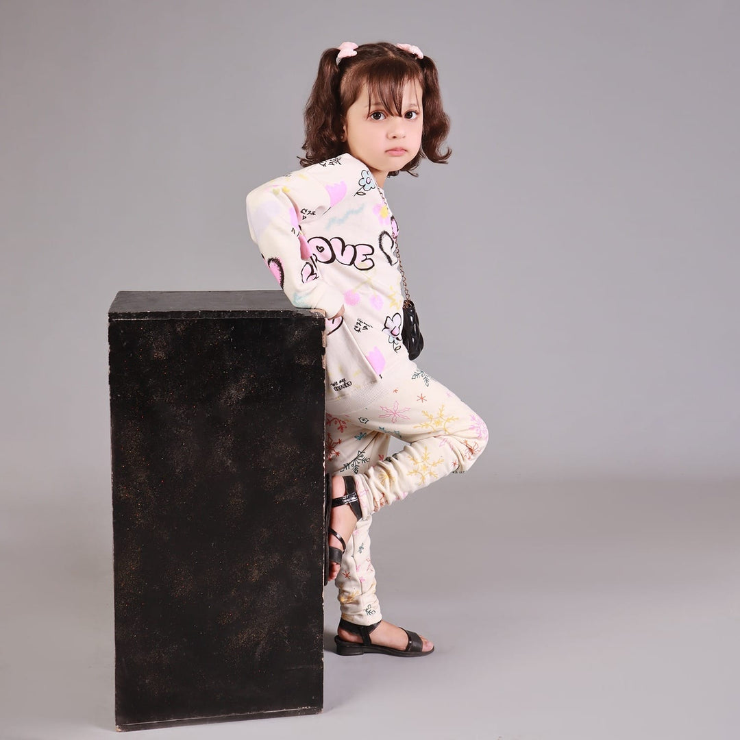 OFF WHITE LOVE & HEART PRINTED TERRY FABRIC SWEATSHIRT FOR GIRLS
