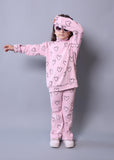 PINK HIGH NECK & FRIL TROUSER "HEARTS" PRINTED RIBBED FABRIC WINTER SUIT