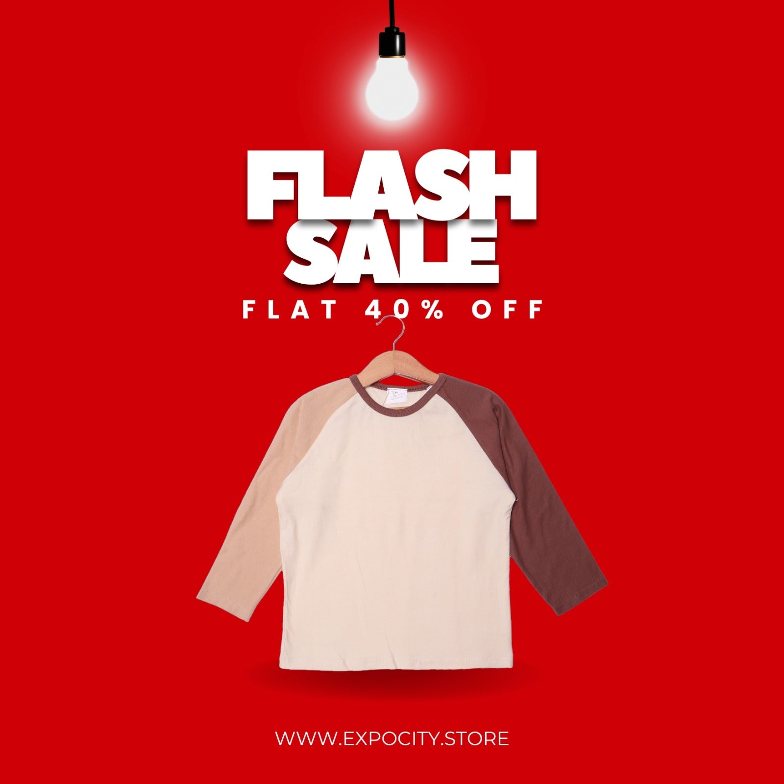 CREAM PLAIN LIGHT BROWN & BROWN SLEEVES FULL SLEEVES T-SHIRT Main image