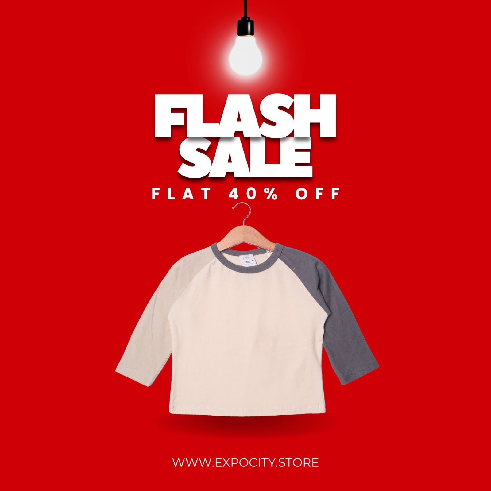 CREAM PLAIN LIGHT & GREY SLEEVES FULL SLEEVES T-SHIRT Main image
