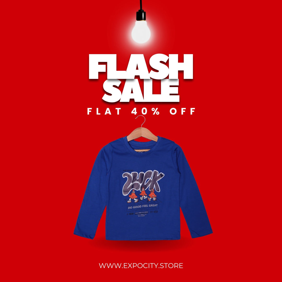ROYAL BLUE LUCK PRINTED FULL SLEEVES T-SHIRT