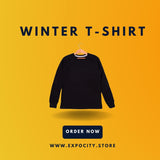 BLACK PLAIN FULL SLEEVES THERMAL FABRIC FRONT POCKET T-SHIRT