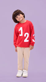 Load image into Gallery viewer, RED &quot;1/2&quot; PRINT TERRY FABRIC SWEATSHIRT
