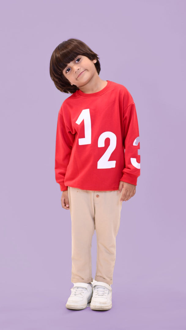 RED "1/2" PRINT TERRY FABRIC SWEATSHIRT