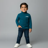 TEAL BLUE PANDA PRINT HIGH NECK FULL SLEEVES FOR WINTERS