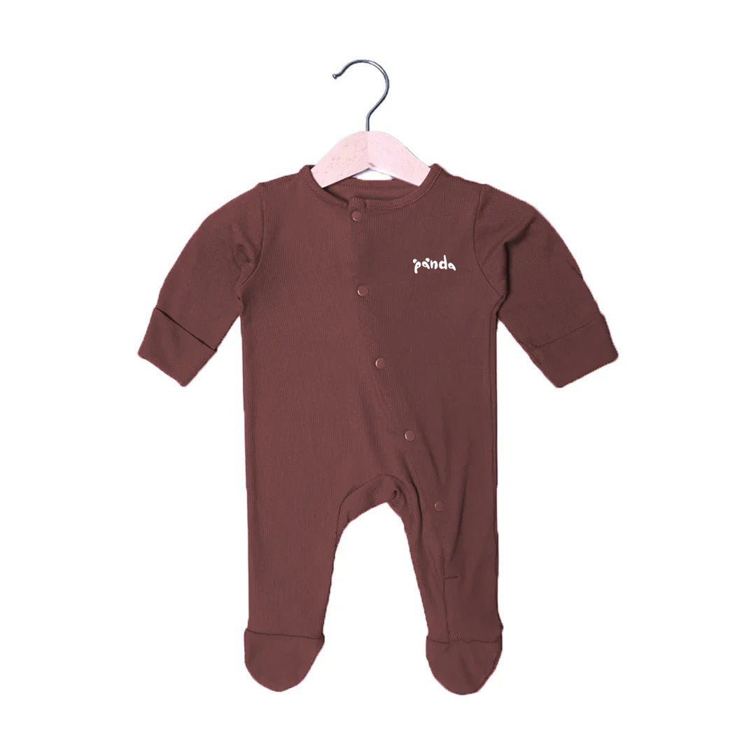 BROWN PANDA RIBBED FABRIC POWER STRETCH FULL BODY FULL SLEEVES ROMPER Secondary image