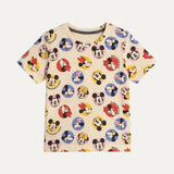 Cream Mickey & Minnie Print Half Sleeves T-Shirt For Boys