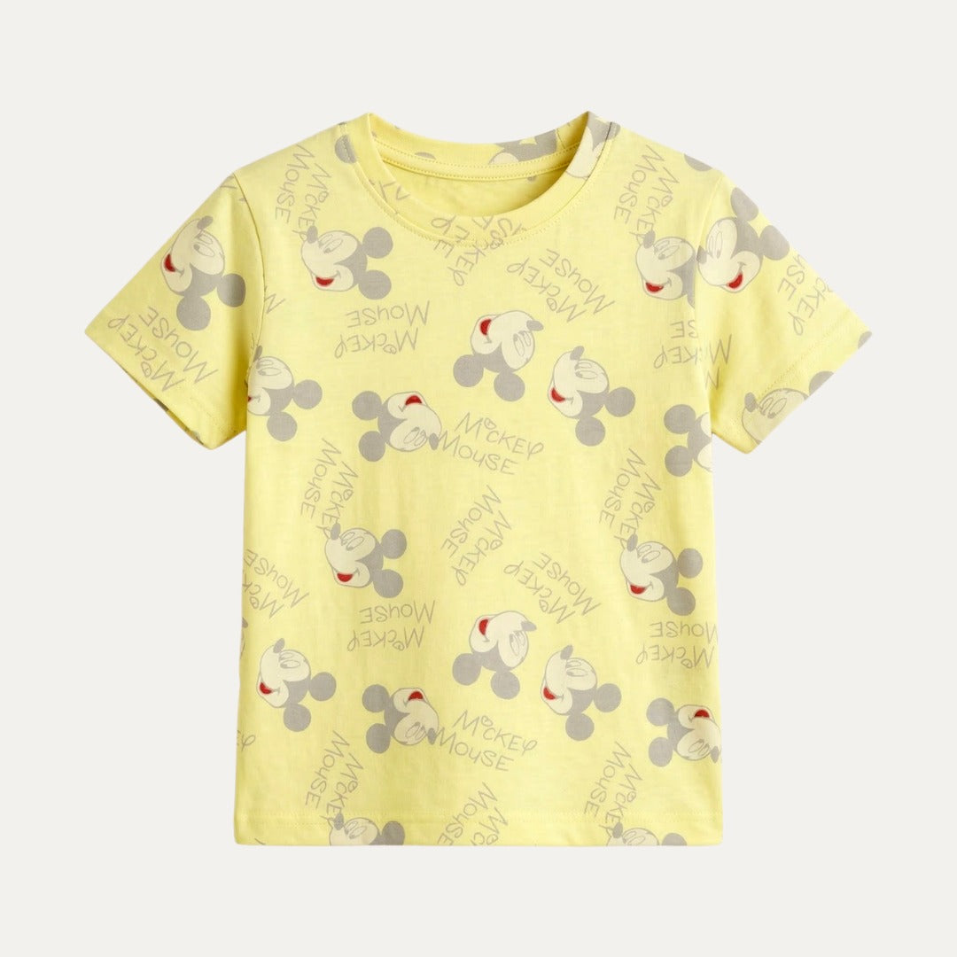 Yellow Mickey Mouse Print Half Sleeves T-Shirt For Boys Secondary image