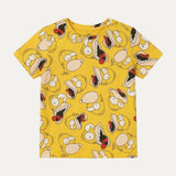 Yellow Cartoon Print Half Sleeves T-Shirt For Boys