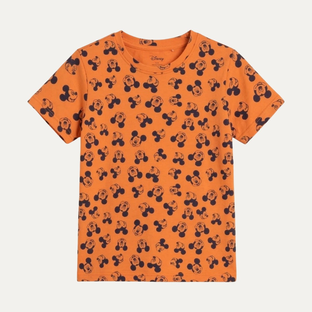 Orange Mickey Mouse Print Half Sleeves T-Shirt For Boys Secondary image