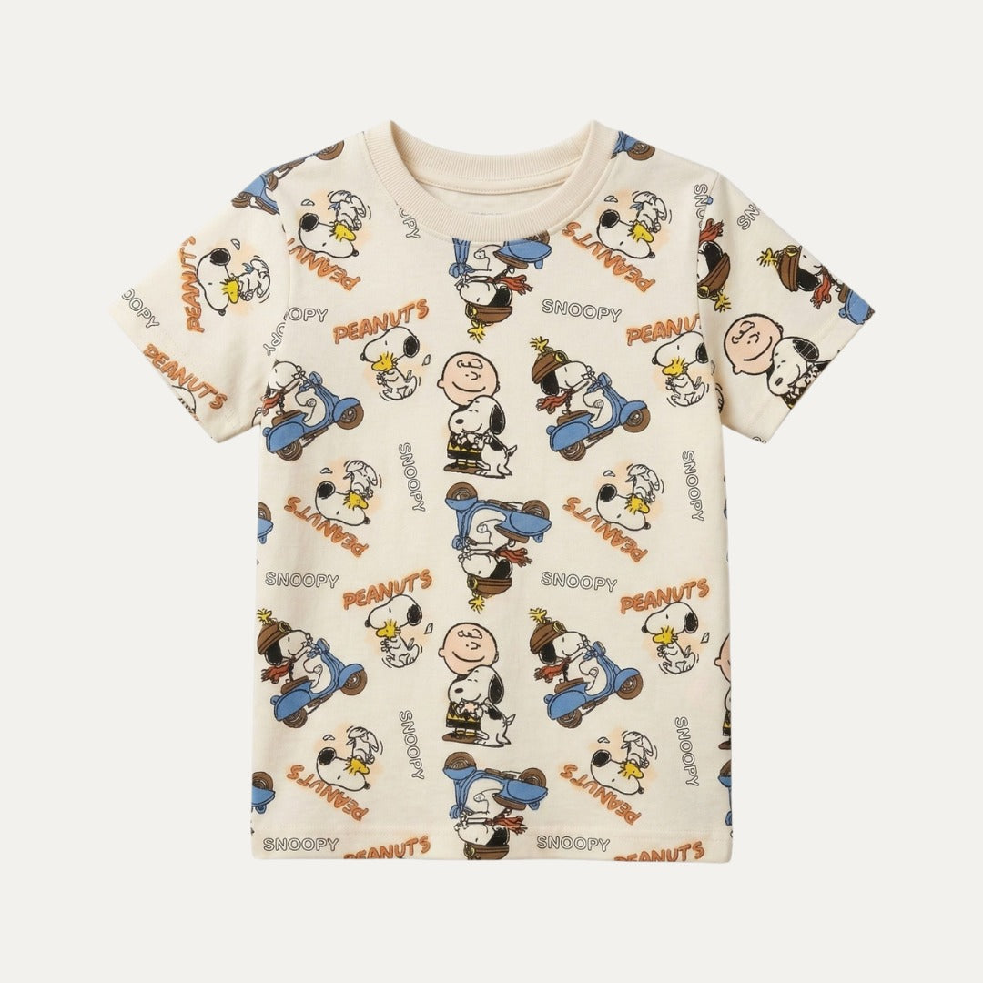 Cream Snoopy Peanuts Print Half Sleeves T-Shirt For Boys Secondary image
