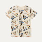 Cream Snoopy Peanuts Print Half Sleeves T-Shirt For Boys